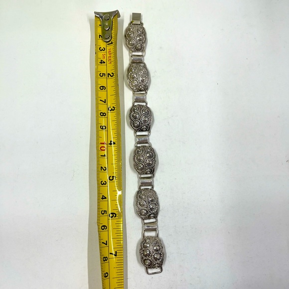 Antique 925 Sterling Silver Gothic Style Bracelet 7.5 Inches Long - Picture 4 of 9